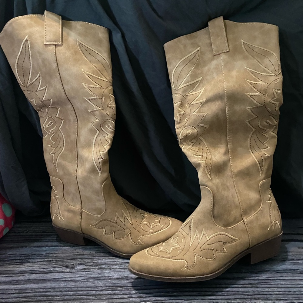 Western tan knee boots